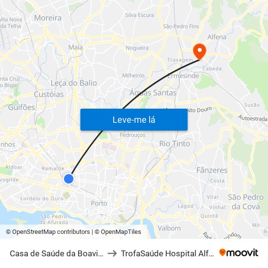 Casa de Saúde da Boavista to TrofaSaúde Hospital Alfena map