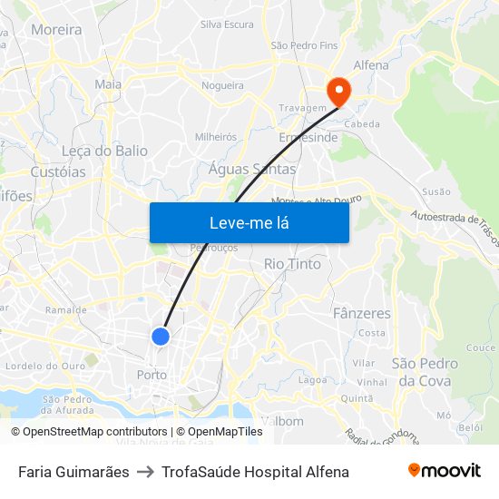 Faria Guimarães to TrofaSaúde Hospital Alfena map