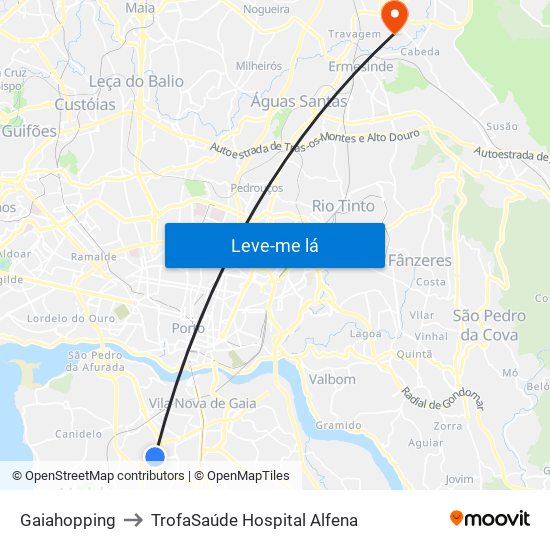 Gaiahopping to TrofaSaúde Hospital Alfena map