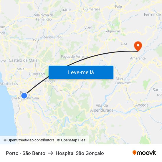 Porto - São Bento to Hospital São Gonçalo map
