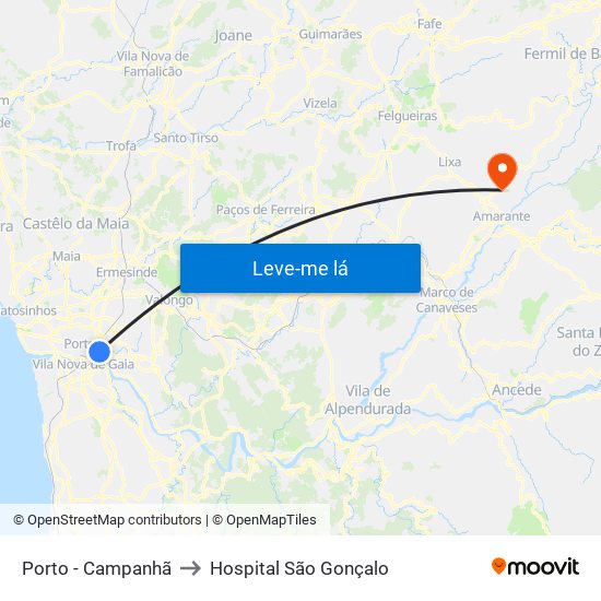 Porto - Campanhã to Hospital São Gonçalo map