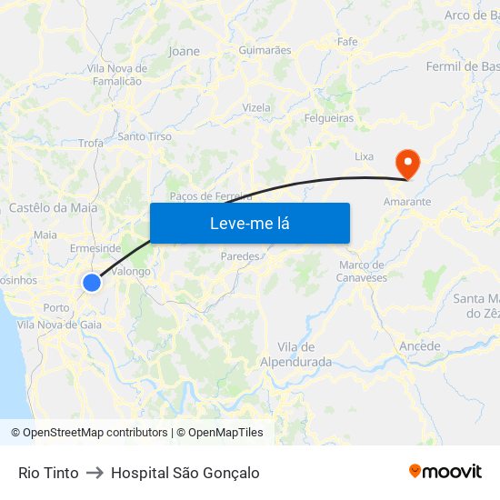 Rio Tinto to Hospital São Gonçalo map