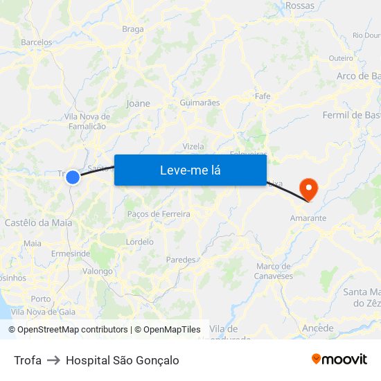 Trofa to Hospital São Gonçalo map