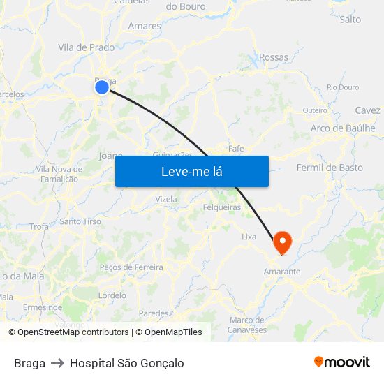 Braga to Hospital São Gonçalo map