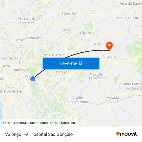 Valongo to Hospital São Gonçalo map