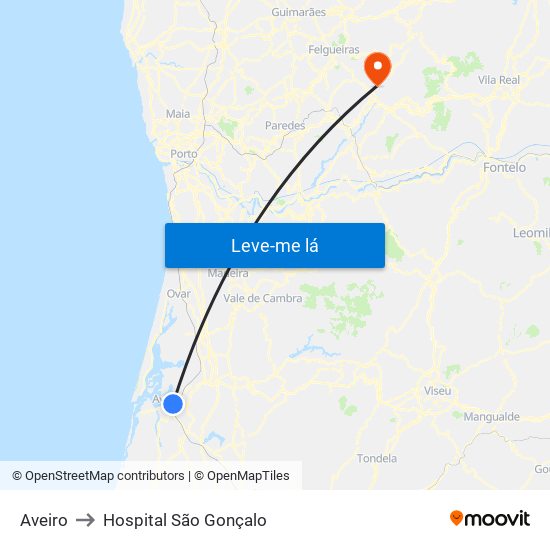Aveiro to Hospital São Gonçalo map