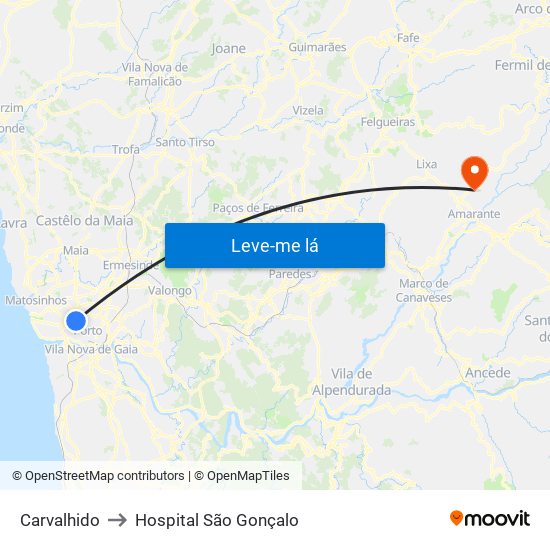 Carvalhido to Hospital São Gonçalo map