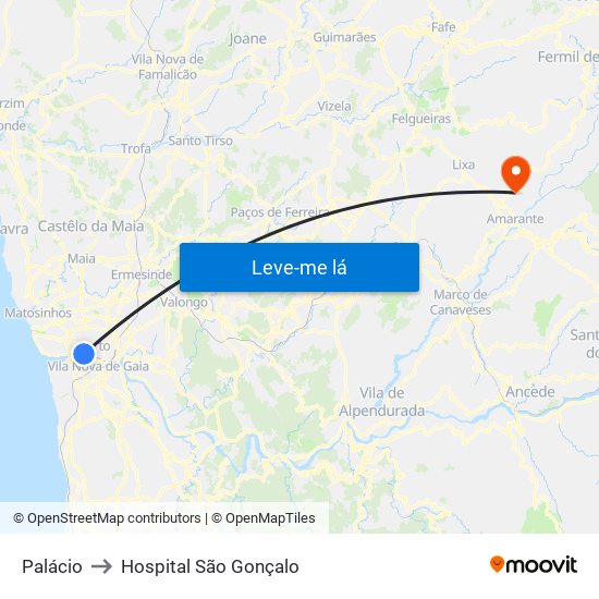 Palácio to Hospital São Gonçalo map