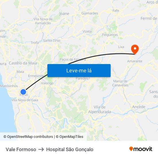 Vale Formoso to Hospital São Gonçalo map