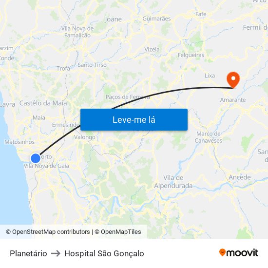 Planetário to Hospital São Gonçalo map