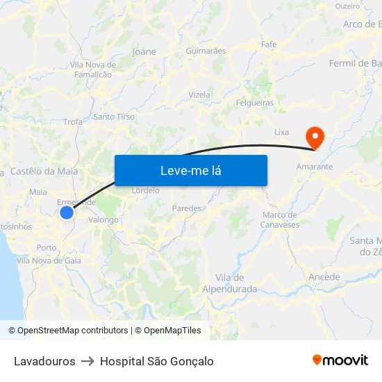 Lavadouros to Hospital São Gonçalo map