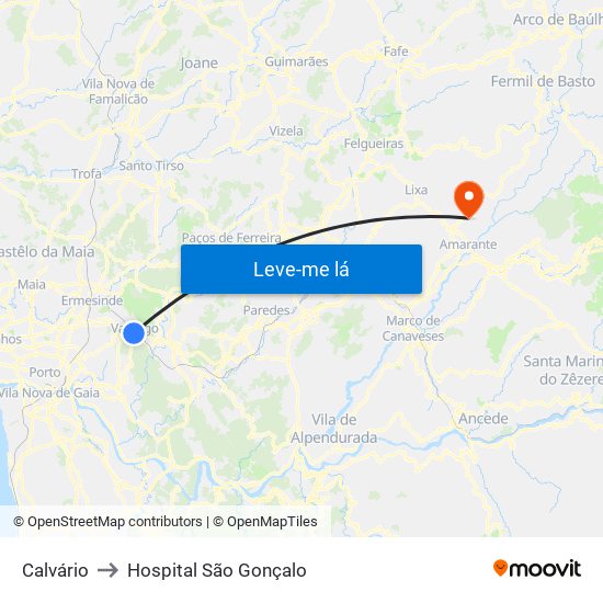 Calvário to Hospital São Gonçalo map