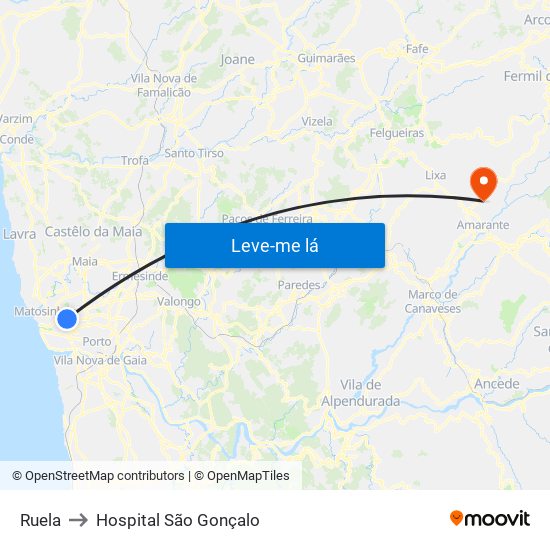 Ruela to Hospital São Gonçalo map
