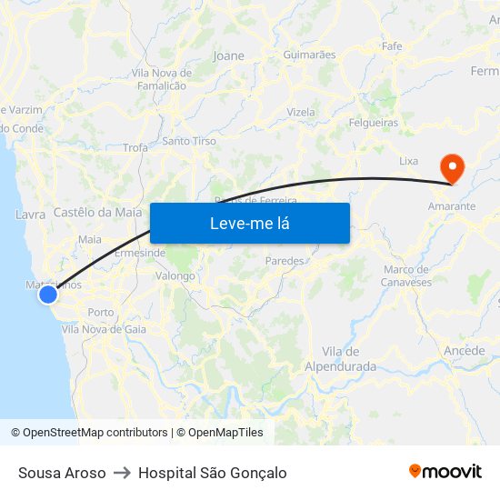 Sousa Aroso to Hospital São Gonçalo map