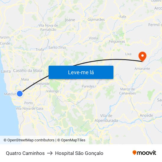 Quatro Caminhos to Hospital São Gonçalo map