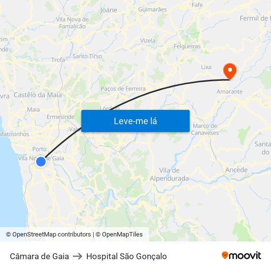 Câmara de Gaia to Hospital São Gonçalo map