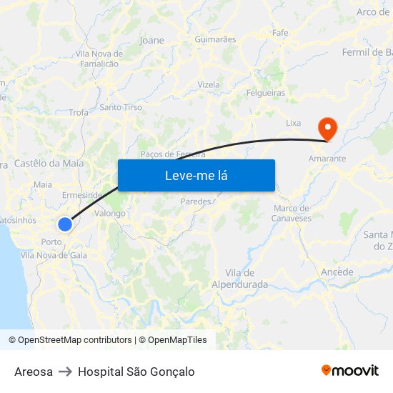Areosa to Hospital São Gonçalo map