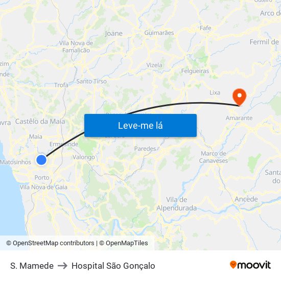 S. Mamede to Hospital São Gonçalo map