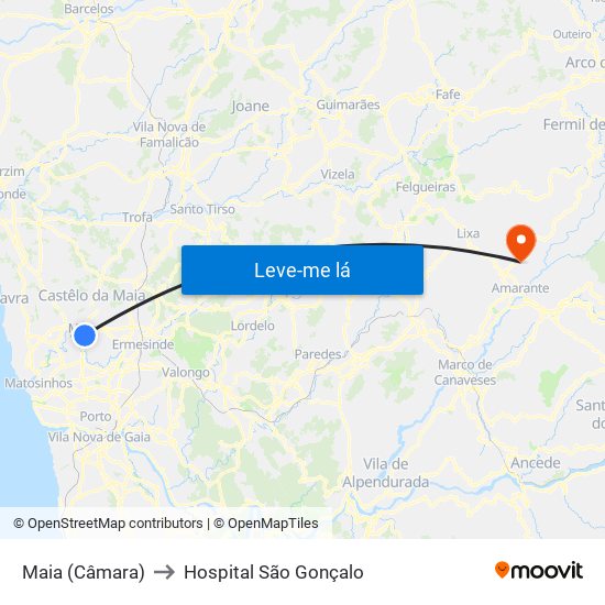 Maia (Câmara) to Hospital São Gonçalo map