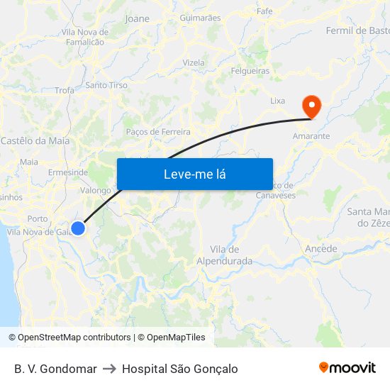 B. V. Gondomar to Hospital São Gonçalo map