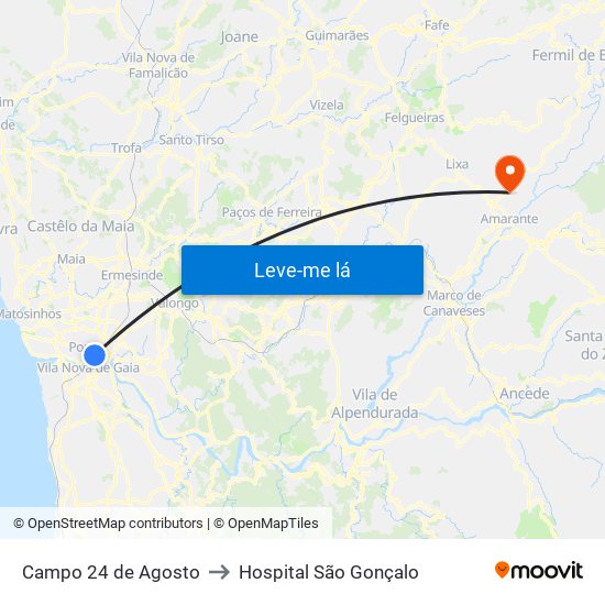 Campo 24 de Agosto to Hospital São Gonçalo map