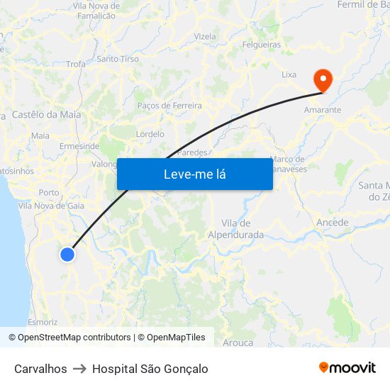 Carvalhos to Hospital São Gonçalo map
