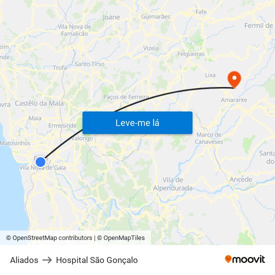 Aliados to Hospital São Gonçalo map