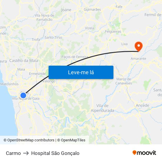 Carmo to Hospital São Gonçalo map