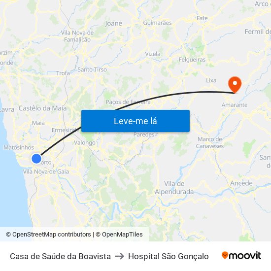 Casa de Saúde da Boavista to Hospital São Gonçalo map