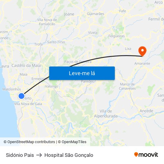 Sidónio Pais to Hospital São Gonçalo map