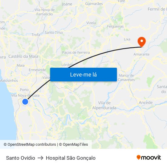 Santo Ovídio to Hospital São Gonçalo map