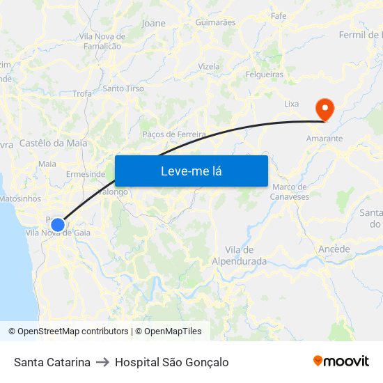 Santa Catarina to Hospital São Gonçalo map