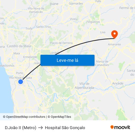 D.João II (Metro) to Hospital São Gonçalo map