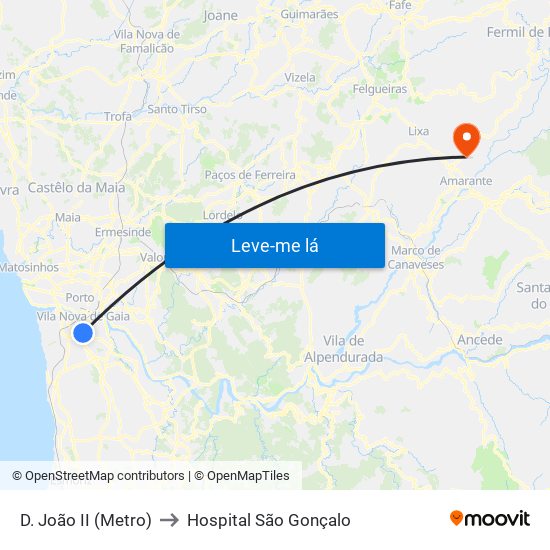 D. João II (Metro) to Hospital São Gonçalo map