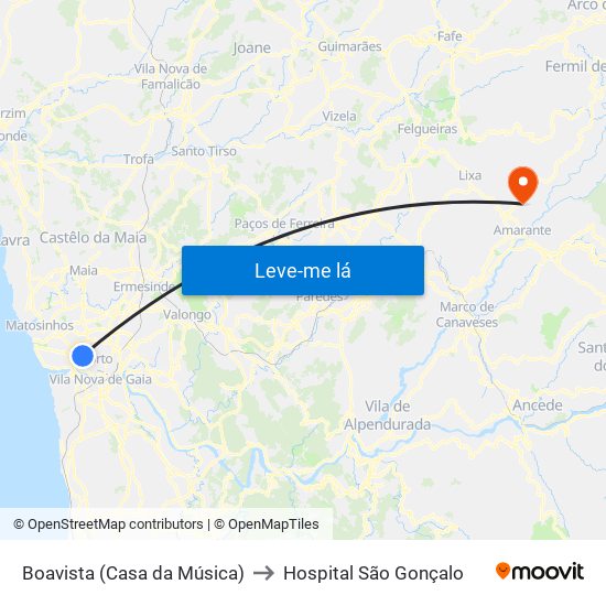 Boavista (Casa da Música) to Hospital São Gonçalo map