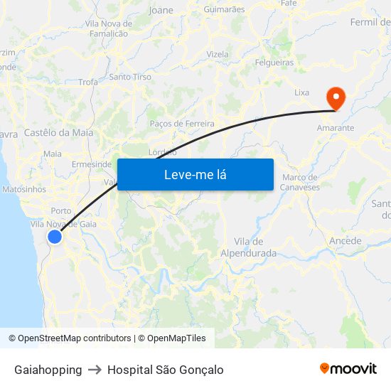 Gaiahopping to Hospital São Gonçalo map