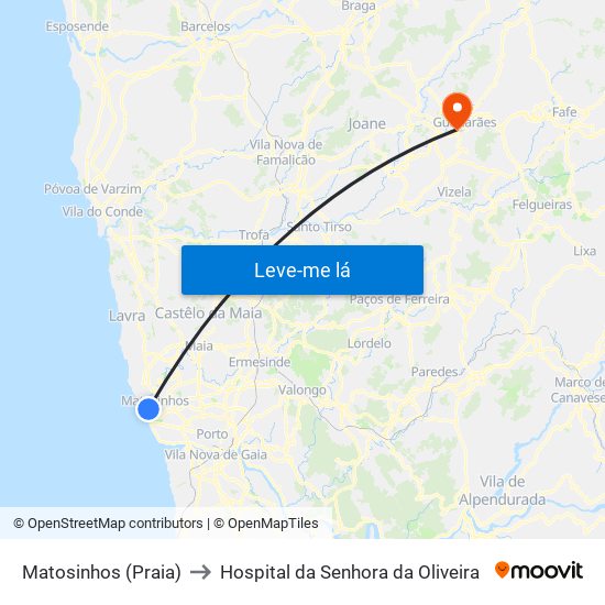 Matosinhos (Praia) to Hospital da Senhora da Oliveira map