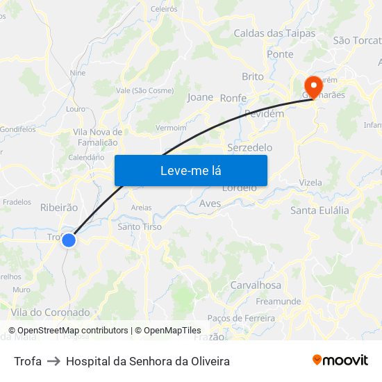 Trofa to Hospital da Senhora da Oliveira map