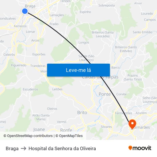 Braga to Hospital da Senhora da Oliveira map