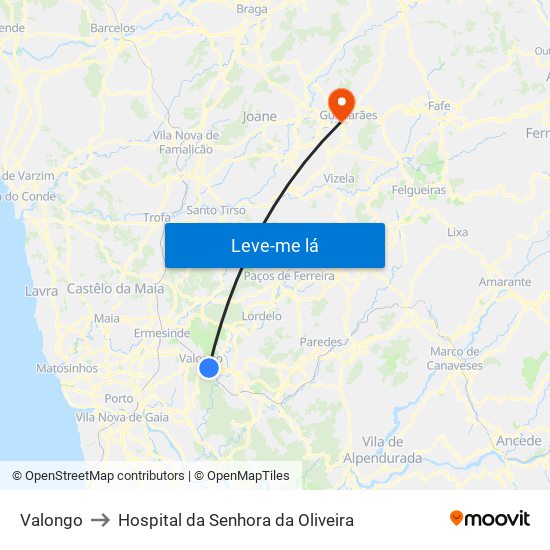 Valongo to Hospital da Senhora da Oliveira map