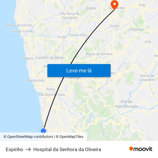 Espinho to Hospital da Senhora da Oliveira map