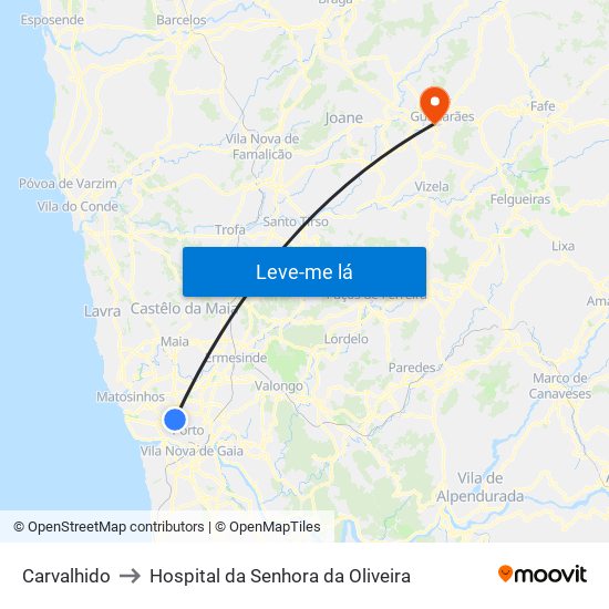 Carvalhido to Hospital da Senhora da Oliveira map