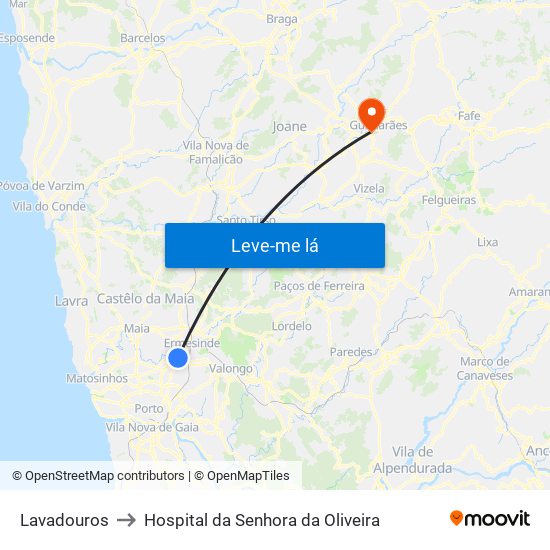 Lavadouros to Hospital da Senhora da Oliveira map