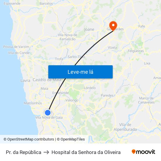 Pr. da República to Hospital da Senhora da Oliveira map