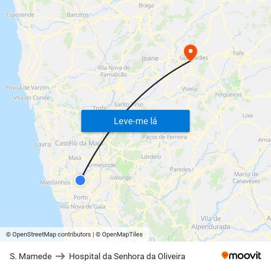 S. Mamede to Hospital da Senhora da Oliveira map