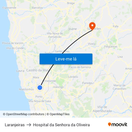 Laranjeiras to Hospital da Senhora da Oliveira map