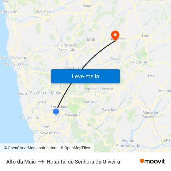 Alto da Maia to Hospital da Senhora da Oliveira map