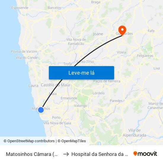 Matosinhos Câmara (Matc1) to Hospital da Senhora da Oliveira map