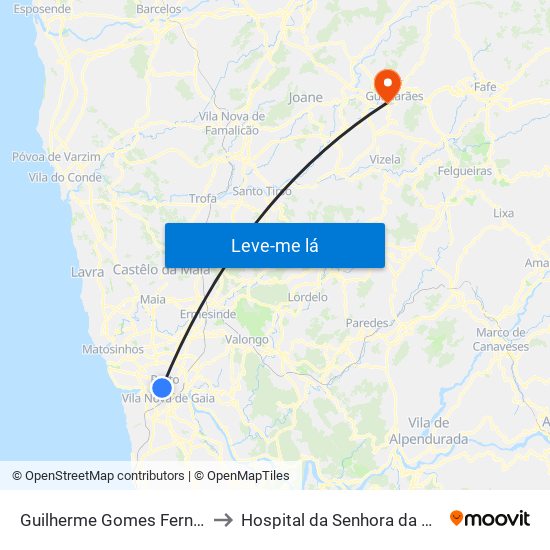 Guilherme Gomes Fernandes to Hospital da Senhora da Oliveira map