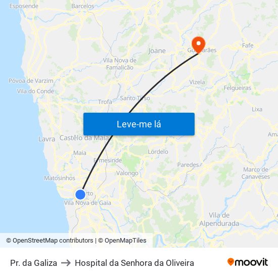 Pr. da Galiza to Hospital da Senhora da Oliveira map